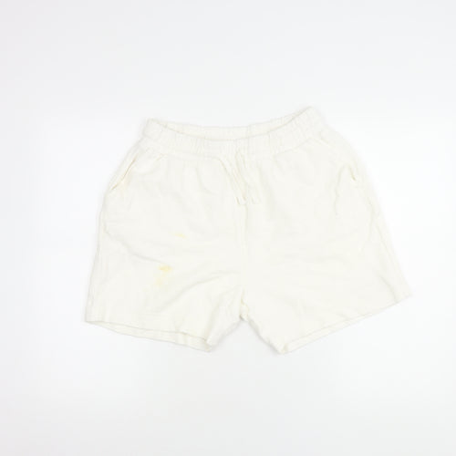 Zara Women's White Cotton Blend Shorts, Size M