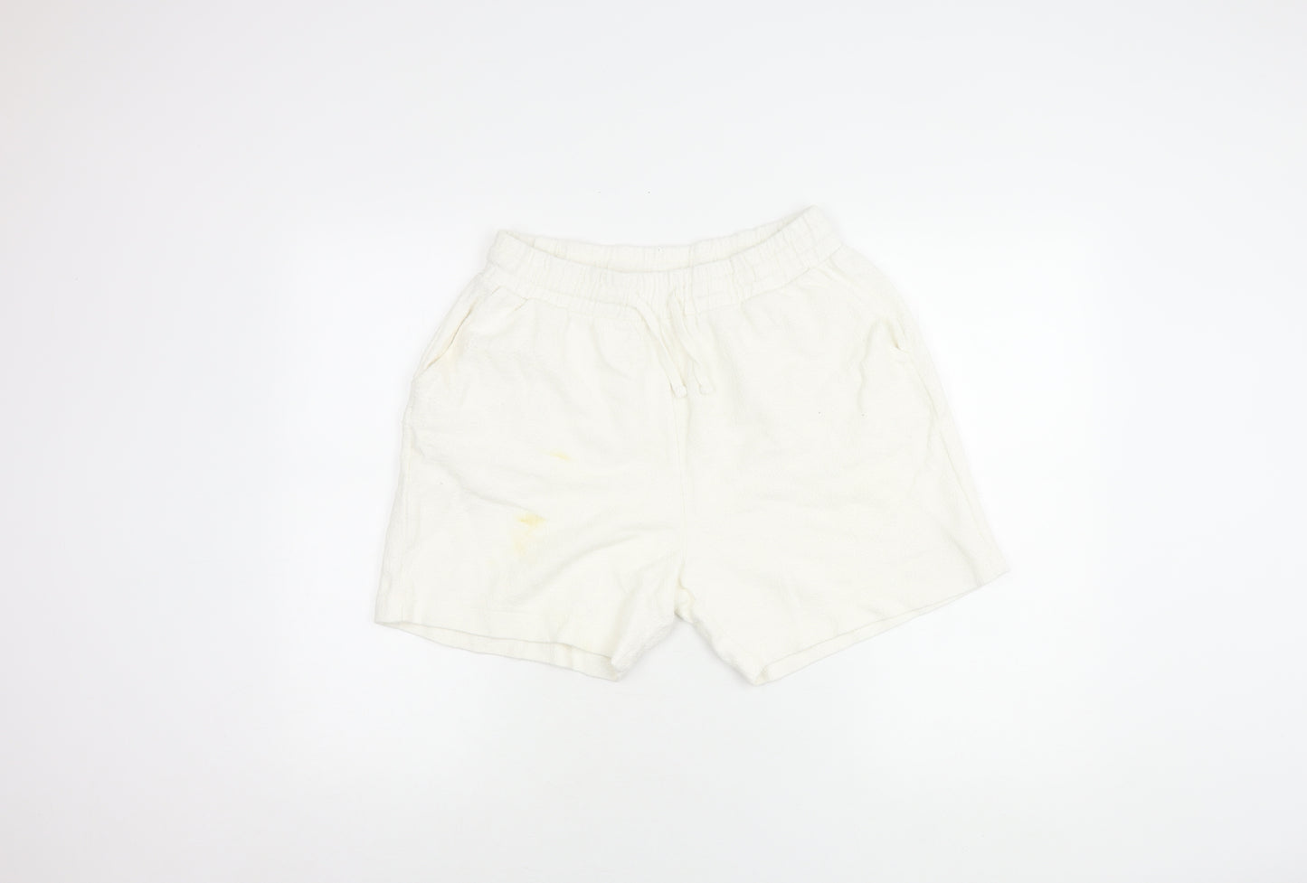 Zara Women's White Cotton Blend Shorts, Size M