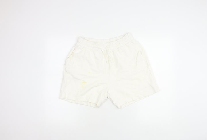 Zara Women's White Cotton Blend Shorts, Size M