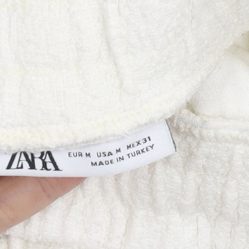Zara Women's White Cotton Blend Shorts, Size M