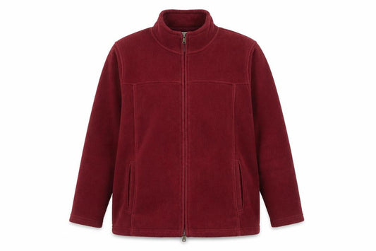 Front view of EWM Women's Red Fleece Jacket, size 14, Full Zip