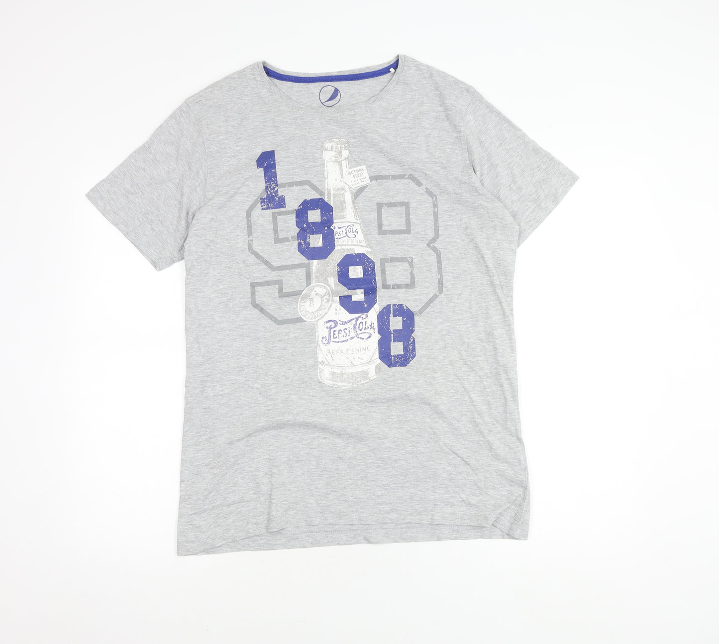 Pepsi Men's Grey Retro Graphic T-Shirt Short Sleeve L