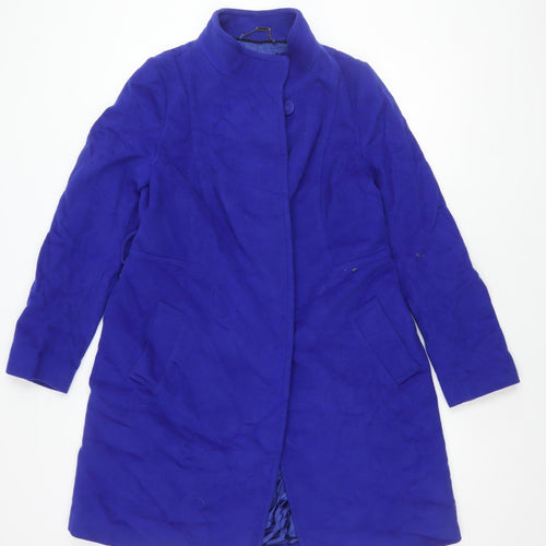 Coast Women's Blue Long Wool Blend Overcoat Size 14