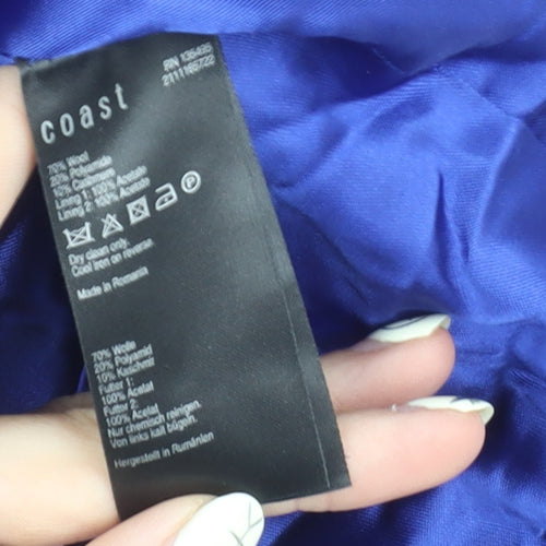 Coast Women's Blue Long Wool Blend Overcoat Size 14