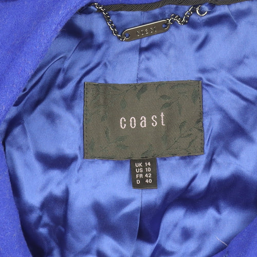Coast Women's Blue Long Wool Blend Overcoat Size 14