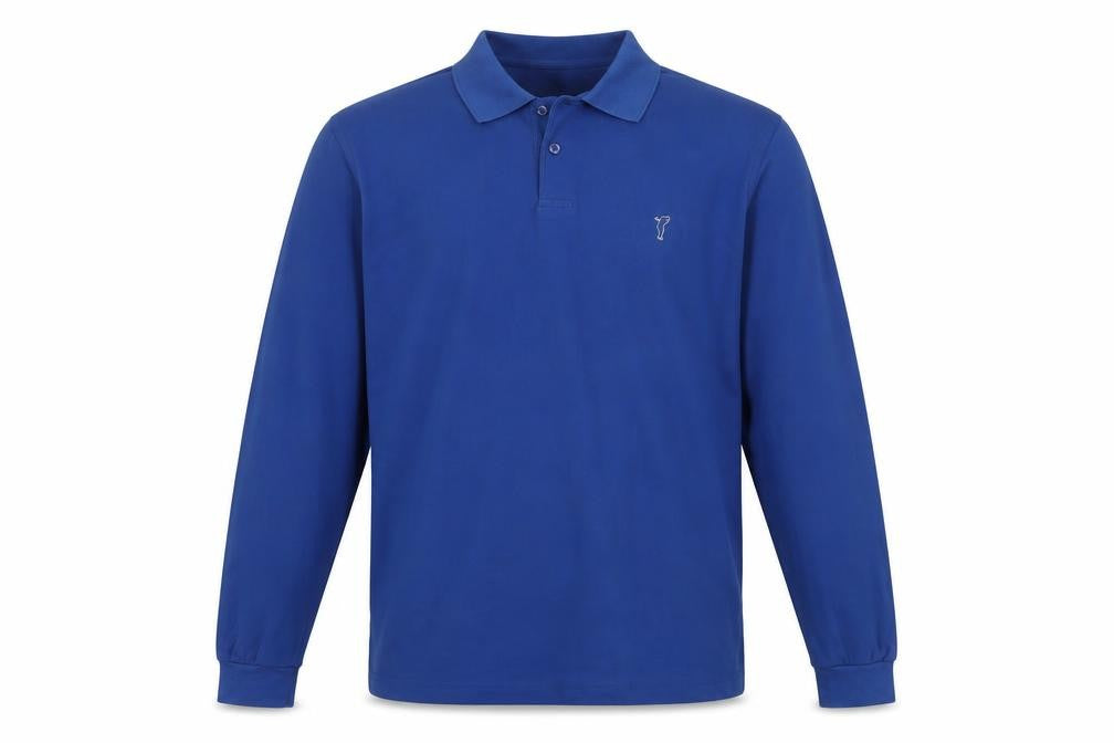 Front view of GOLFINO unisex blue polo shirt s long sleeve
