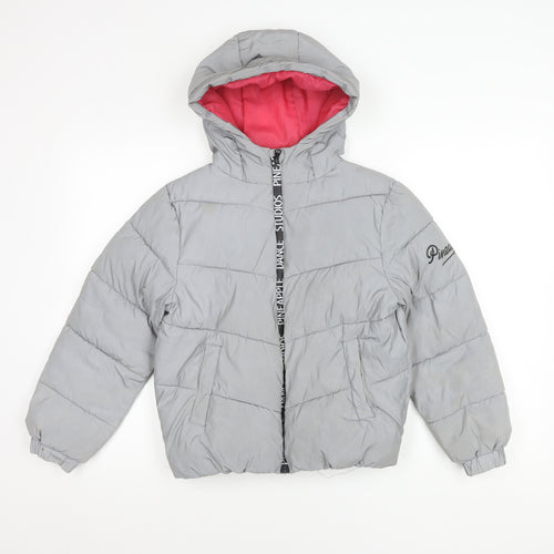 Primark Girls Grey Hooded Puffer Jacket 10-11Y Winter Coat