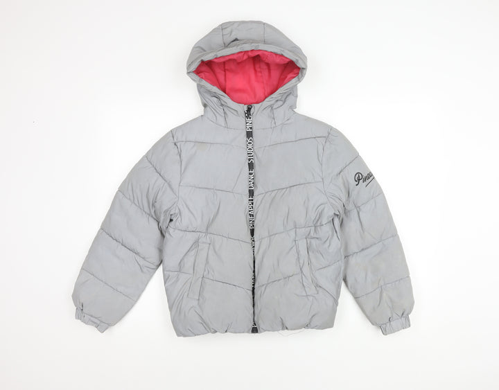Primark Girls Grey Hooded Puffer Jacket 10-11Y Winter Coat