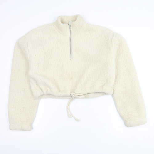 Topshop Women’s Ivory Cropped Zip Hoodie UK 8