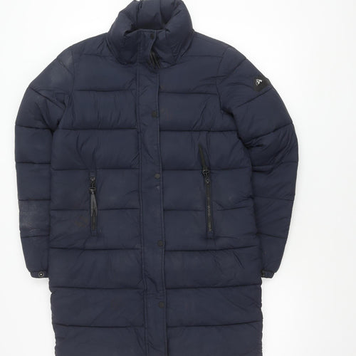 Superdry Women's Navy Puffer Jacket Hooded Size 6 Casual