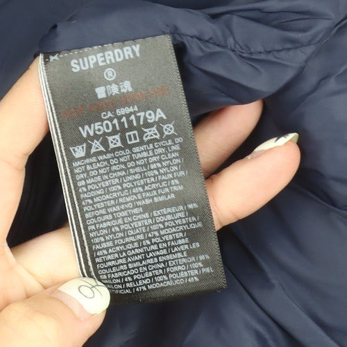 Superdry Women's Navy Puffer Jacket Hooded Size 6 Casual