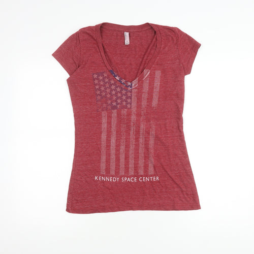 Techstyles Women's Red USA V-Neck T-Shirt M