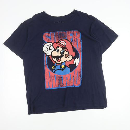 Super Mario Men's Blue Graphic T-Shirt Size L