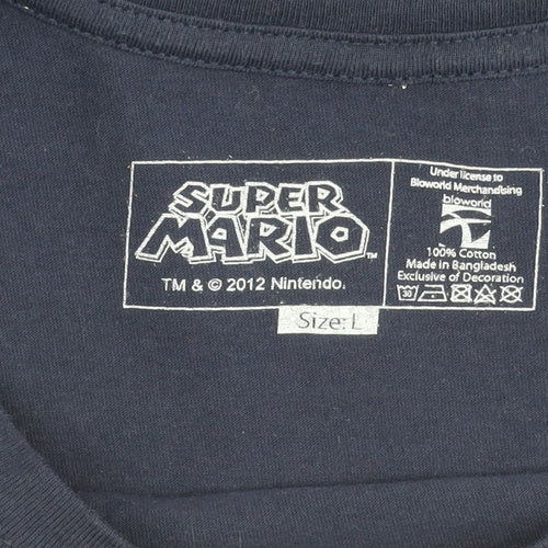 Super Mario Men's Blue Graphic T-Shirt Size L