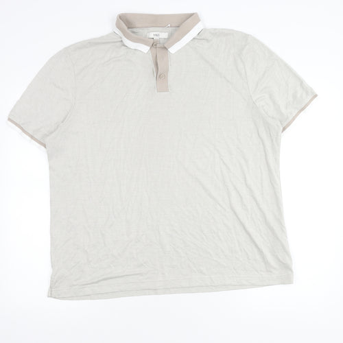 Marks & Spencer Men's XL Beige Polo Shirt Solid Casual