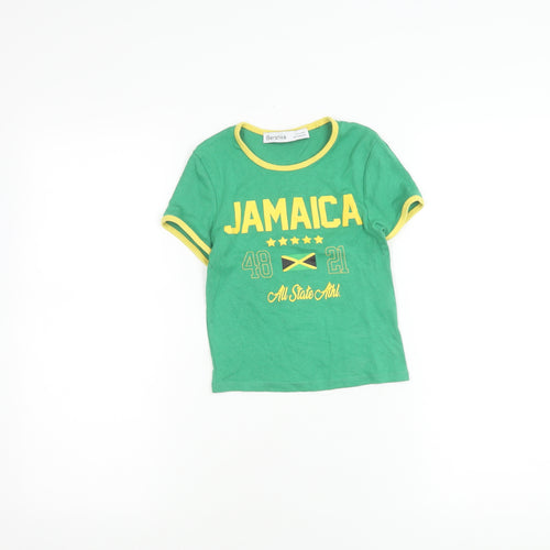 Bershka Girls Green Ringer T-Shirt Size 10-11 Years