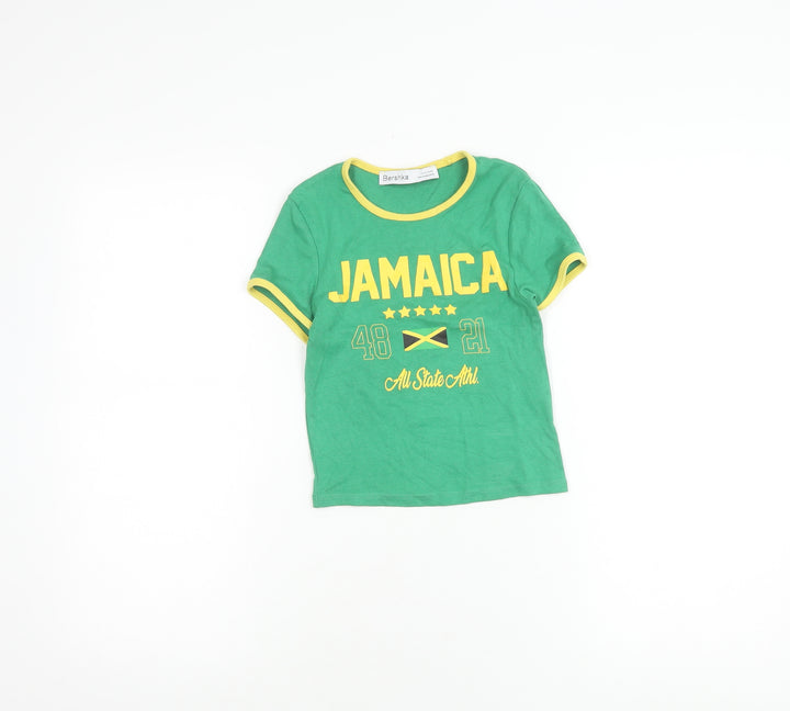 Bershka Girls Green Ringer T-Shirt Size 10-11 Years