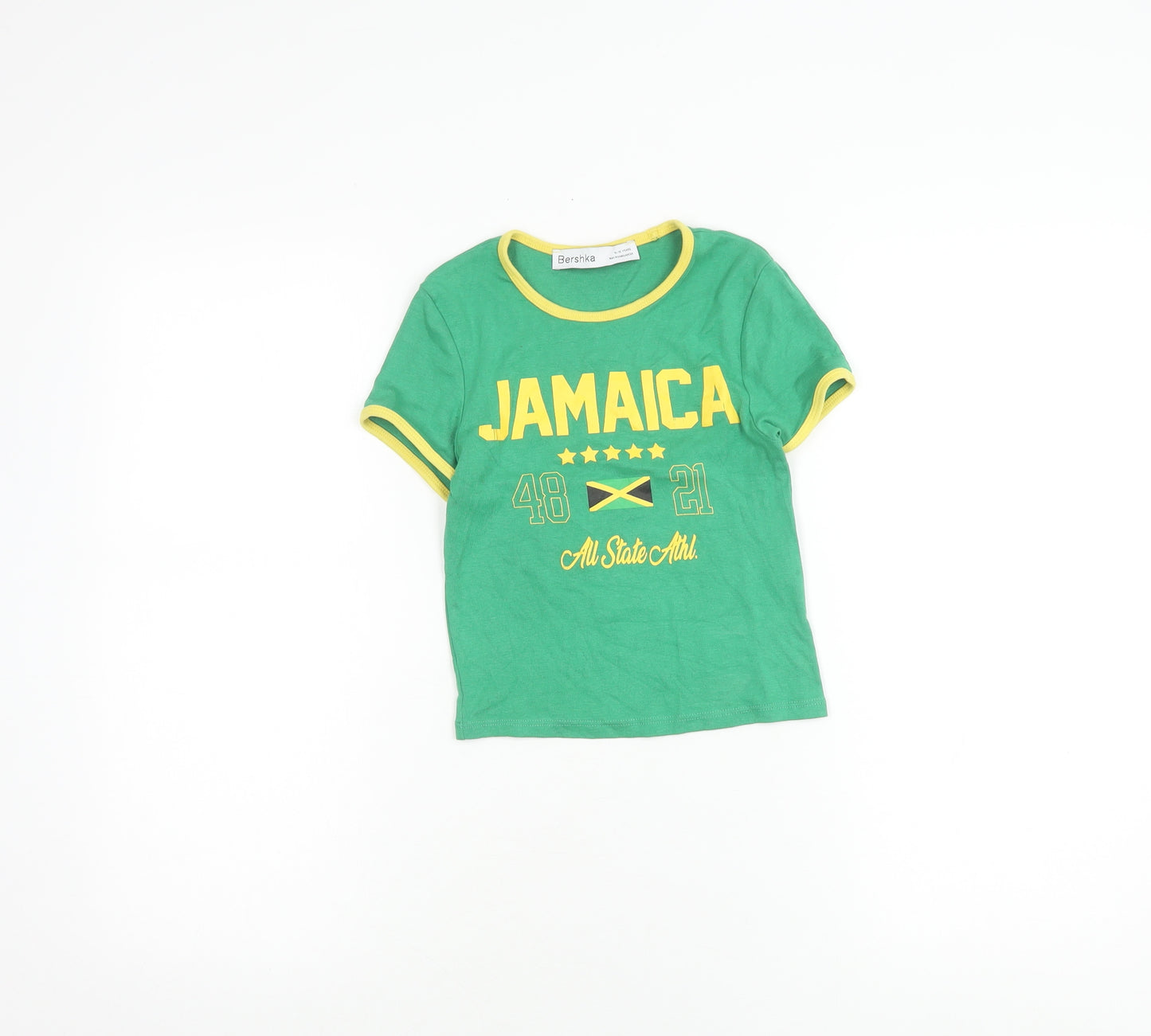 Bershka Girls Green Ringer T-Shirt Size 10-11 Years