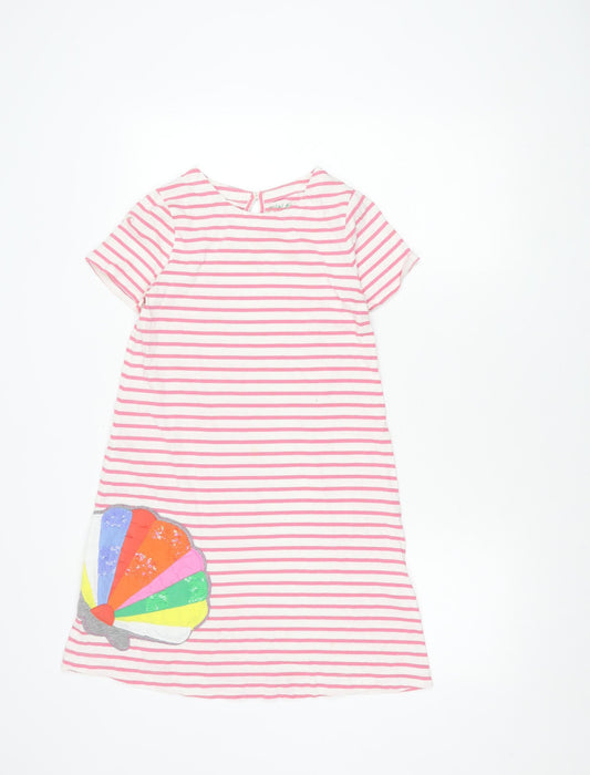 Mini Boden Girls Pink Striped Dress 11-12 Years Short Sleeve
