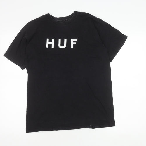 HUF Men's Black Medium Logo Crew Neck T-Shirt