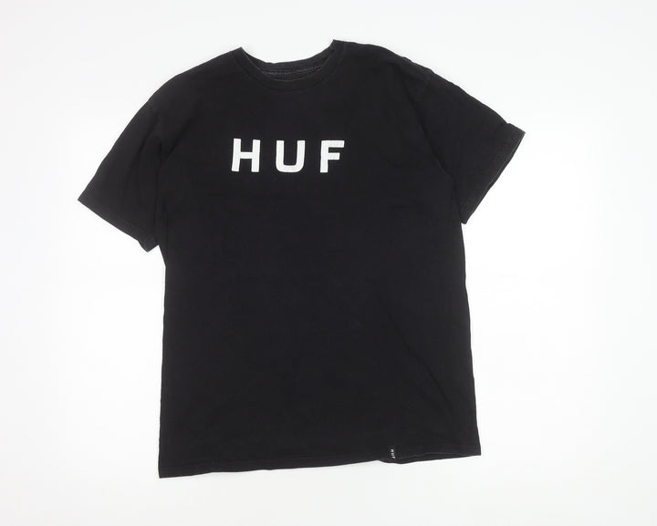 HUF Men's Black Medium Logo Crew Neck T-Shirt