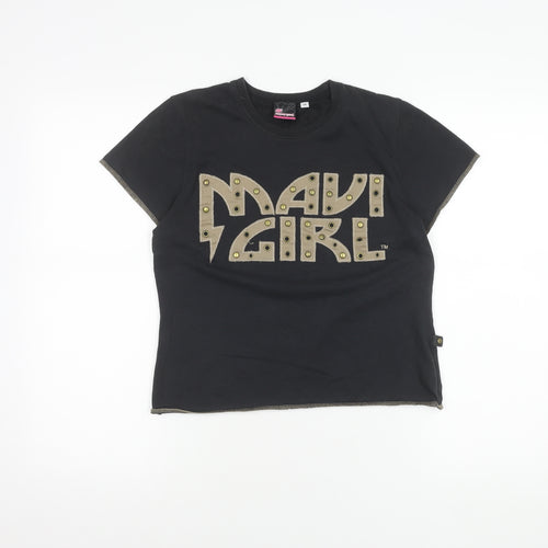 Maui Girl Black Graphic Print T-Shirt for Girls, Size 14