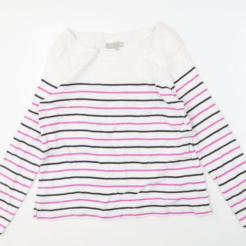 Hobbs Women's White Striped Cotton Boat Neck T-Shirt L