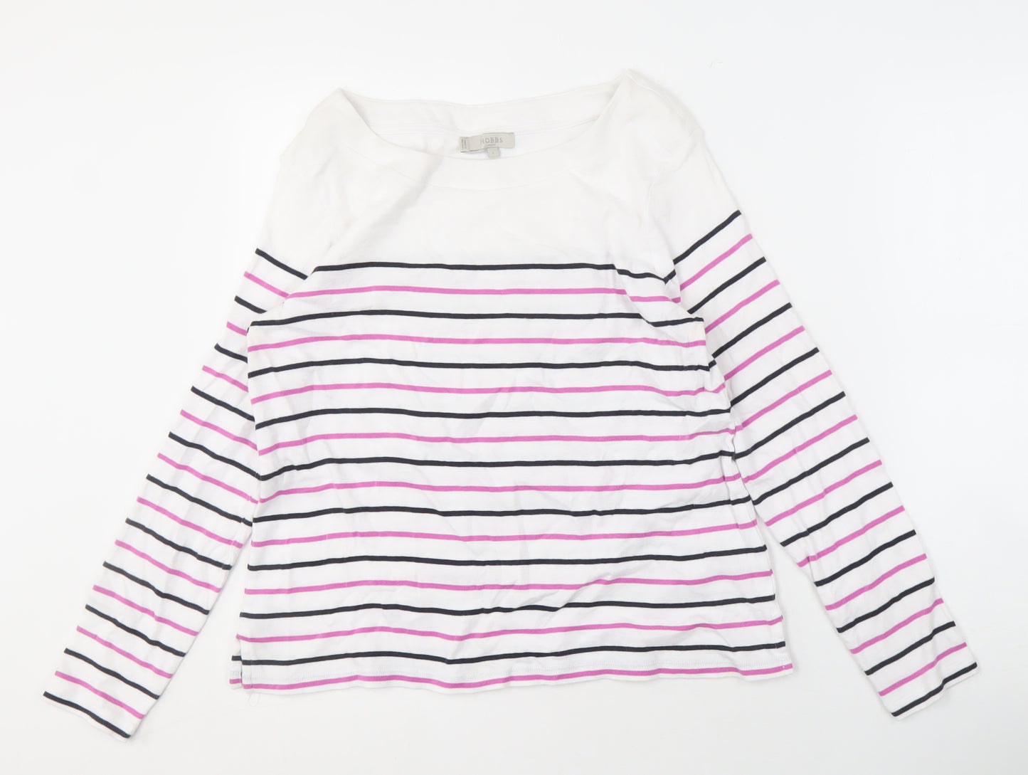 Hobbs Women's White Striped Cotton Boat Neck T-Shirt L
