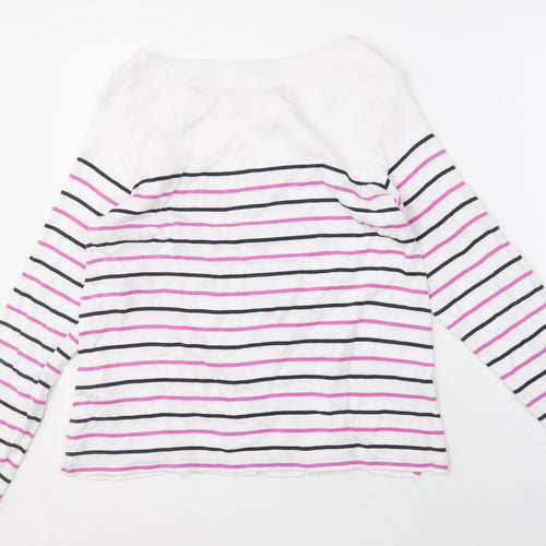 Hobbs Women's White Striped Cotton Boat Neck T-Shirt L