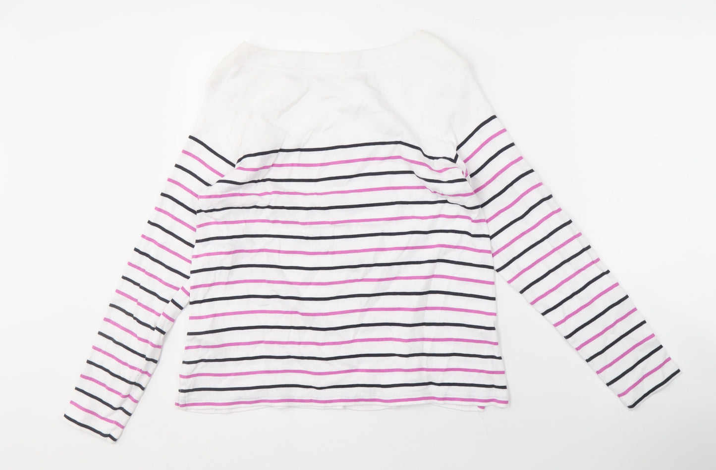 Hobbs Women's White Striped Cotton Boat Neck T-Shirt L