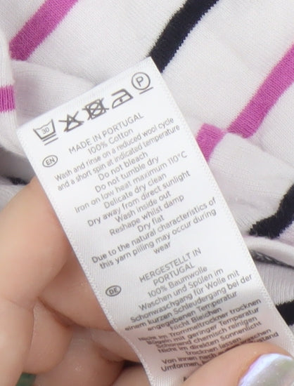 Hobbs Women's White Striped Cotton Boat Neck T-Shirt L