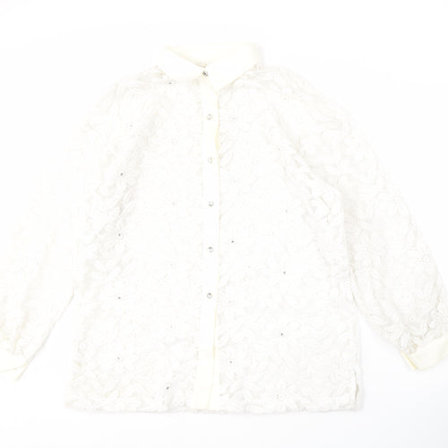 Jordana Women's White Lace Floral Blouse Size 14