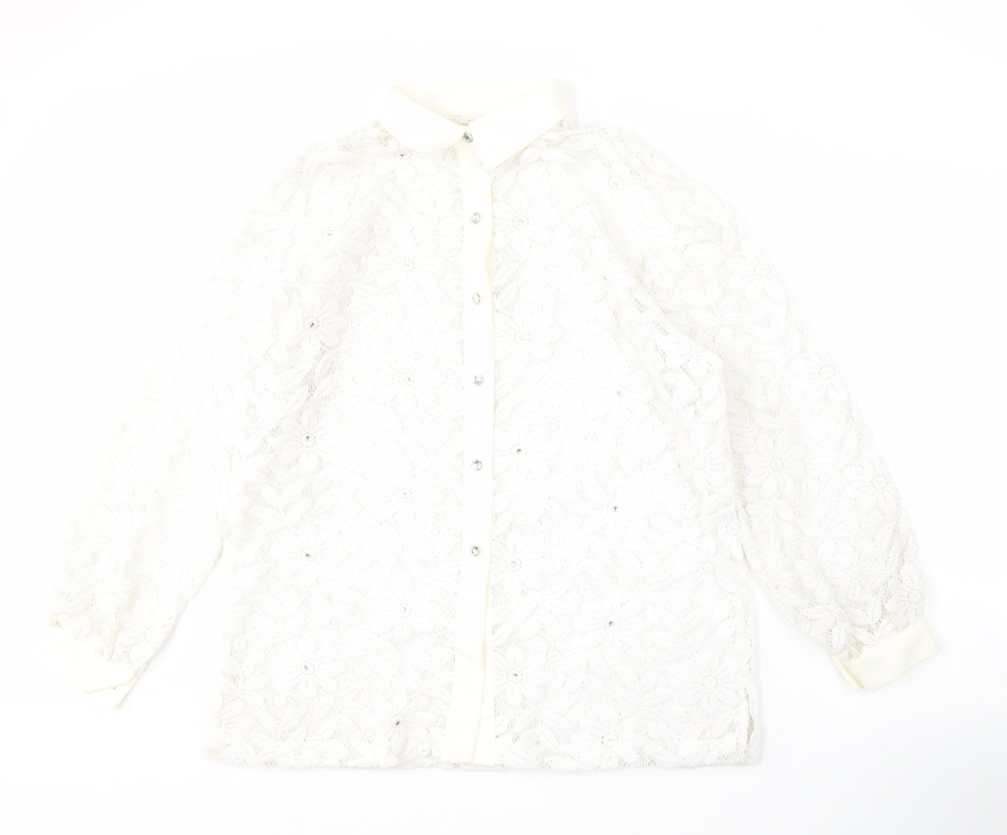 Jordana Women's White Lace Floral Blouse Size 14
