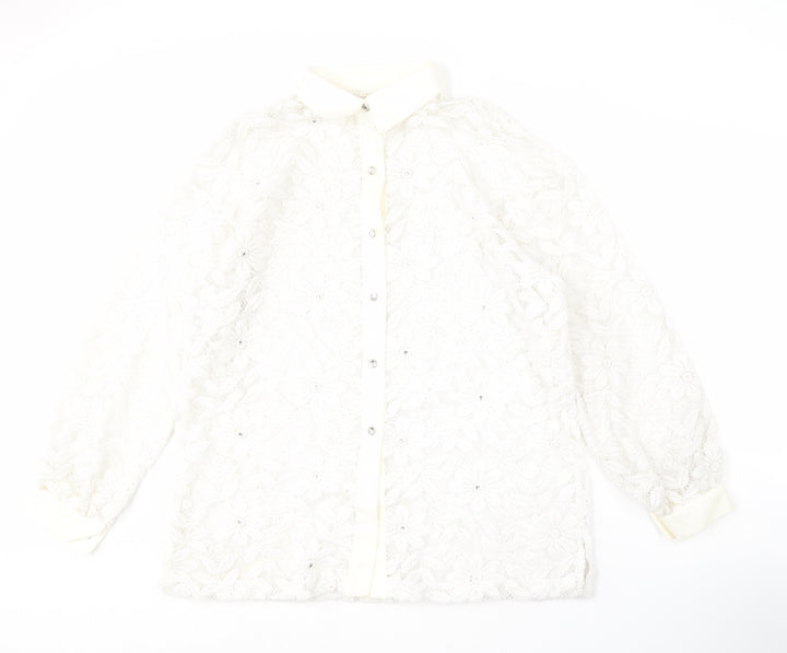 Jordana Women's White Lace Floral Blouse Size 14