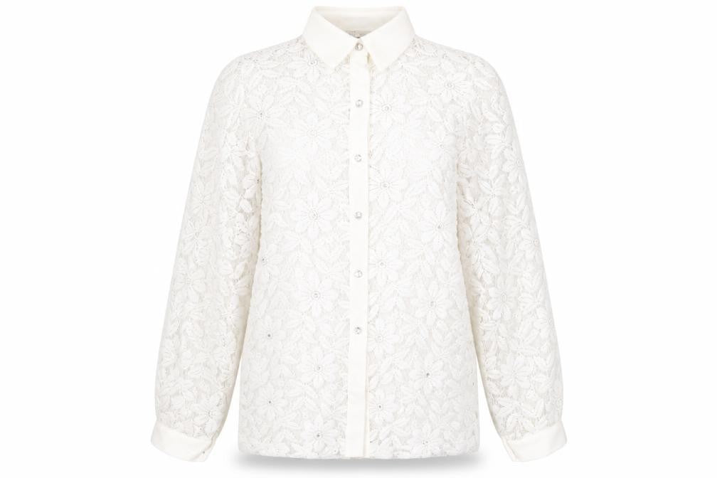 Jordana Women's White Lace Floral Blouse Size 14