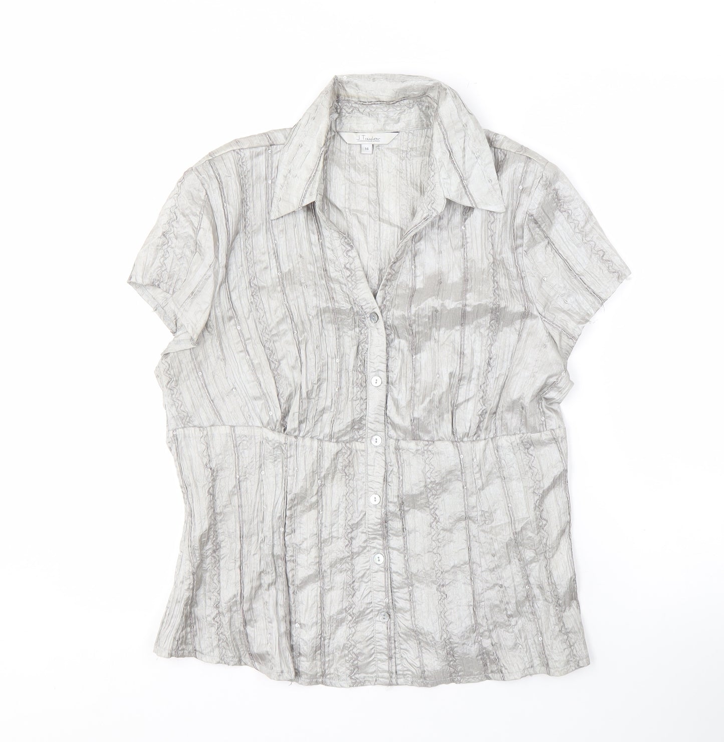 J. Taylor Women's Grey Button-Up Shirt Size 14