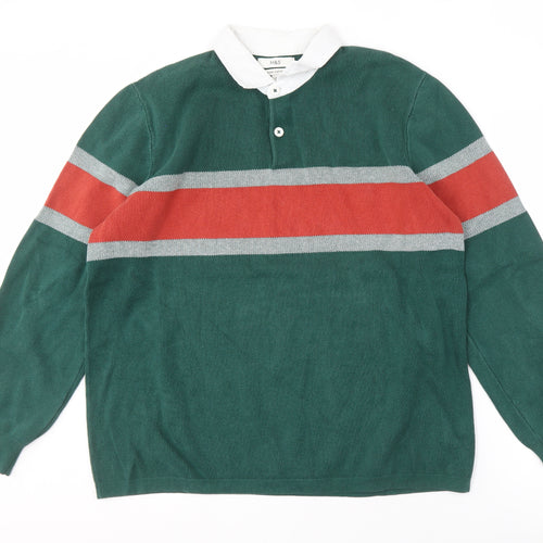 Marks and Spencer Men's Green XL Striped Pullover Jumper