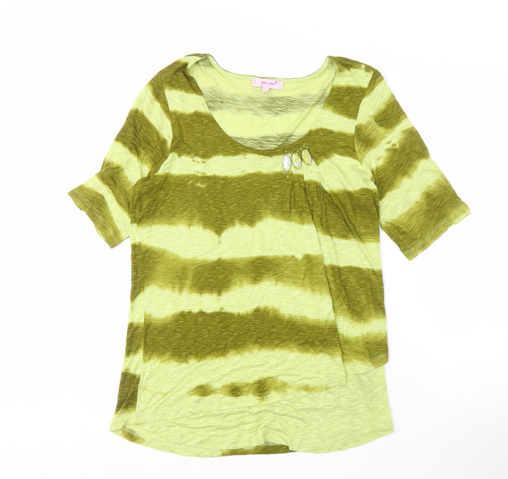 Marks and Spencer Women's Green Stripe T-Shirt Size 16