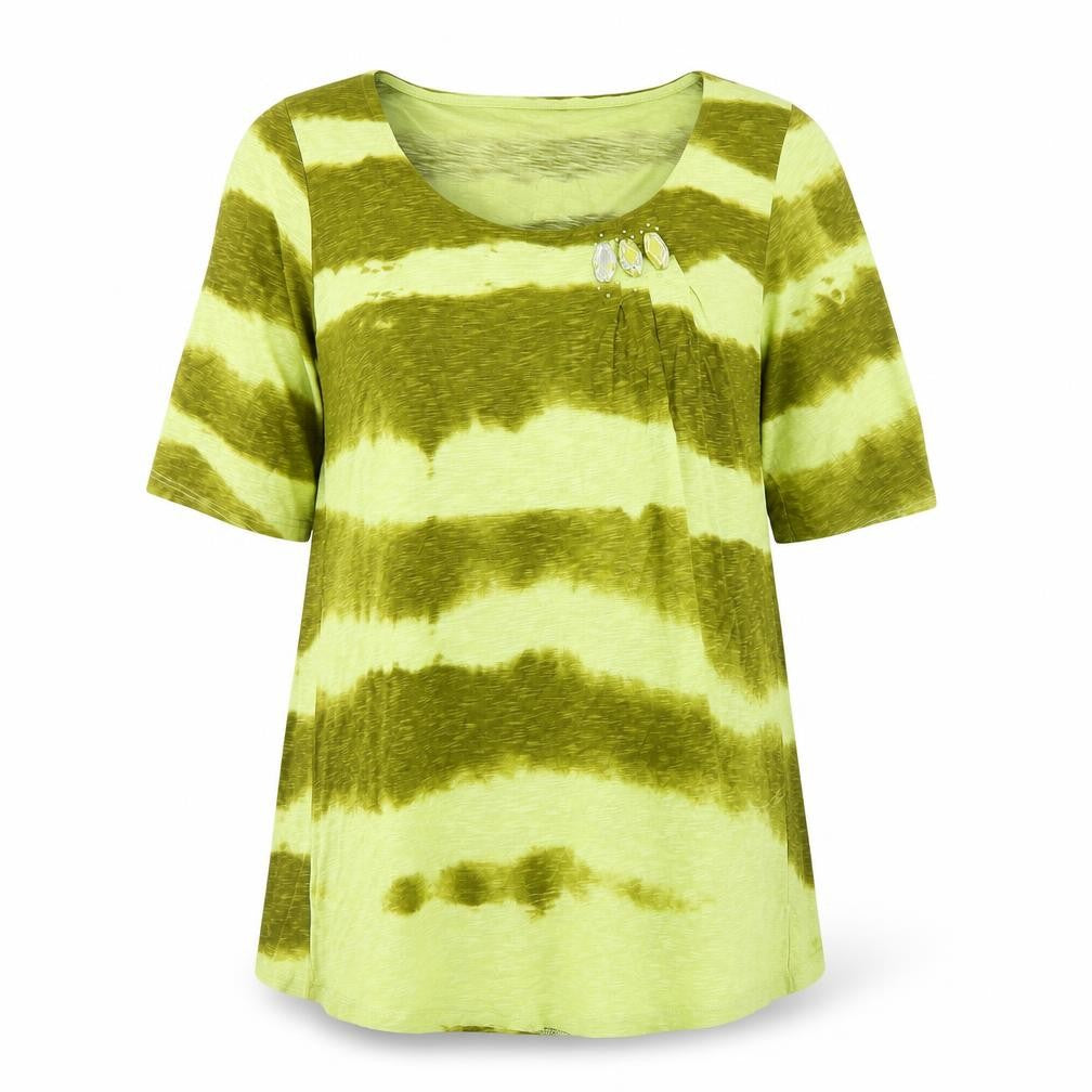 Front view of Marks & Spencer Women's Green Stripe T-Shirt, size 16