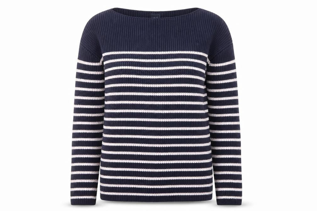 Front view of Gap Women's Blue Striped Boat Neck jumper S