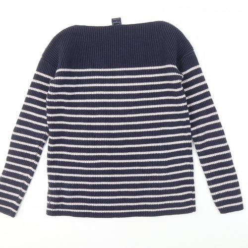 GAP Women's Blue Striped Boat Neck Pullover Jumper S