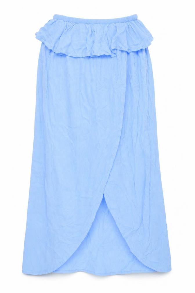 Front view of New Look Blue Women's Wrap Skirt, size M, 100% Viscose