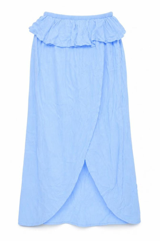 Front view of New Look Blue Women's Wrap Skirt, size M, 100% Viscose