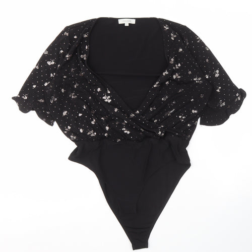 Oasis Women’s Black Wrap Floral Blouse, Size L, V-Neck