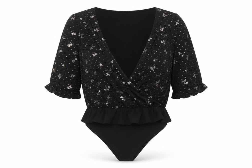 Oasis Women’s Black Wrap Floral Blouse, Size L, V-Neck