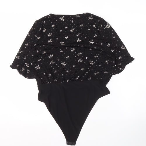 Oasis Women’s Black Wrap Floral Blouse, Size L, V-Neck