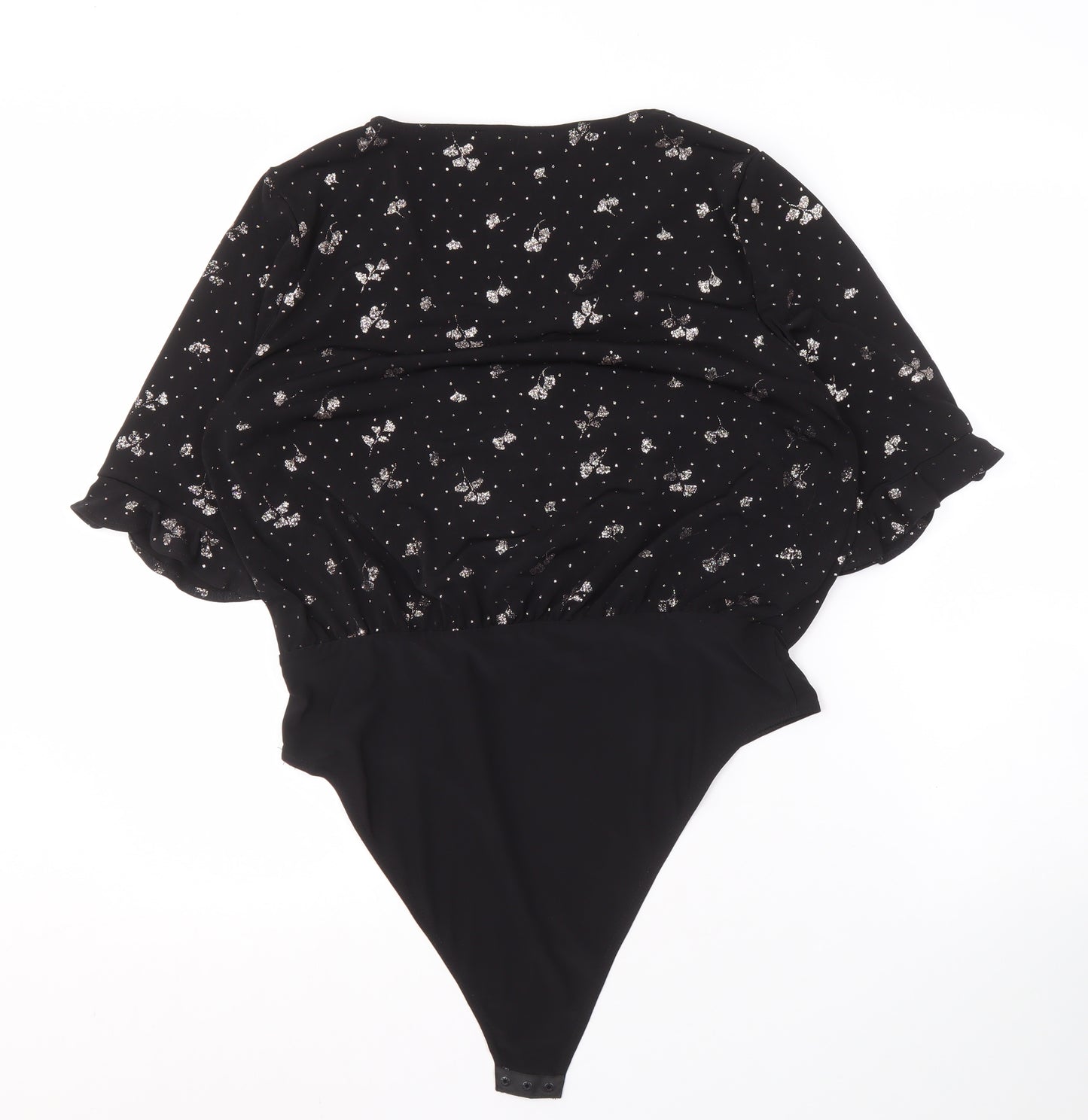 Oasis Women’s Black Wrap Floral Blouse, Size L, V-Neck