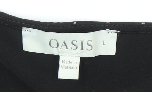 Oasis Women’s Black Wrap Floral Blouse, Size L, V-Neck
