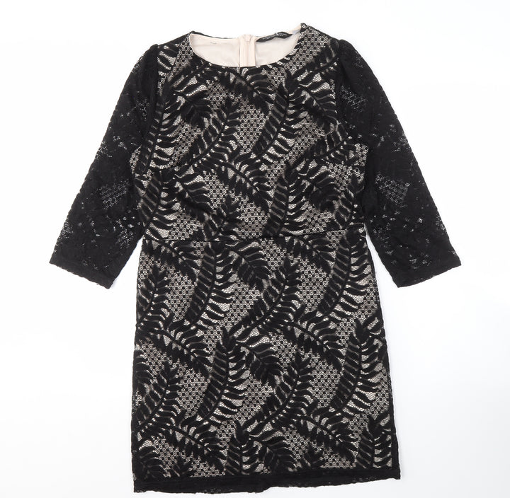 Dorothy Perkins Black Sheath Dress, Size 14, Lace Detail