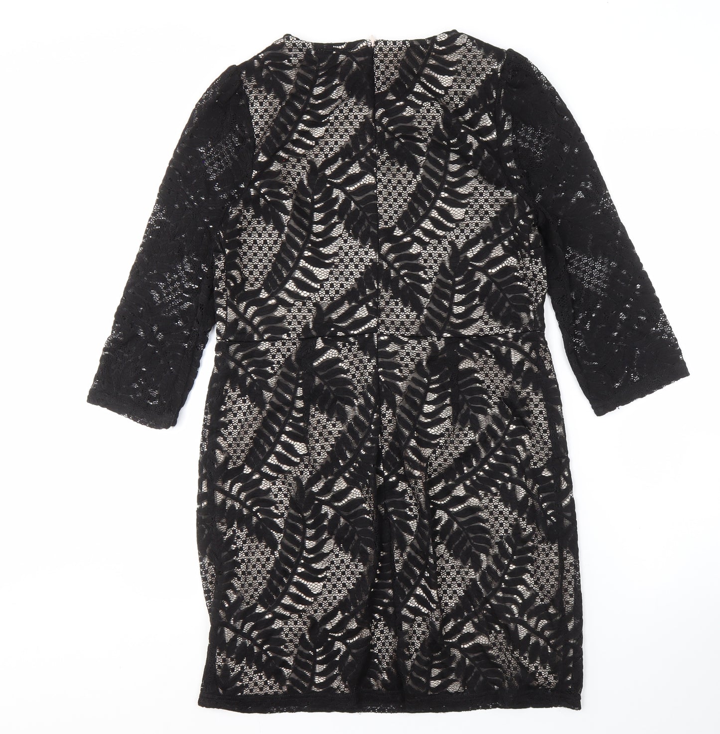 Dorothy Perkins Black Sheath Dress, Size 14, Lace Detail